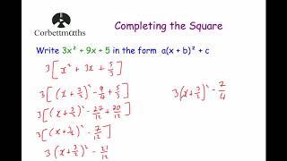 Completing the Square 2 - Corbettmaths