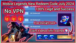 Mobile Legends Redeem Codes July 12 2024 - MLBB diamond redeem code today free Starlight Card 