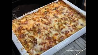 Simple potato casserole with meat and zucchini topped with cream.... delicious #zapiekanka