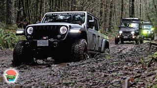 MUDDY TRAIL LEADS TO FLIPPED VEHICLE JEEP GLADIATOR Ecodiesel