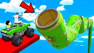 SHINCHAN AND FRANKLIN TRIED THE IMPOSSIBLE CURVY CAN TUNNEL PARKOUR CHALLENGE GTA 5