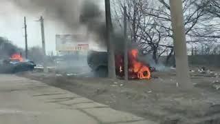 MILITARY VEHICLE IN FIRE IN UKRAINE