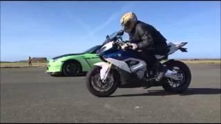 1000bhp GTR vs 2016  BMW S1000RR drag racing on a runway car vs bike