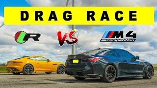 2022 Jaguar F Type R vs 2022 BMW M4 Comp things get interesting at the end. Drag and Roll Race.