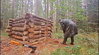 ОТШКУРИЛ БРЁВНА И ЗАКРЫЛ СНИЗУ ТОРЦЫ. СТРОИТЕЛЬСТВО ИЗБЫ В ТАЙГЕ.