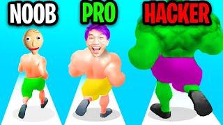 Can We Go NOOB vs PRO vs HACKER In MUSCLE RUSH? FIGHT BALDI AND SCARY TEACHER *FUNNY APP GAME*