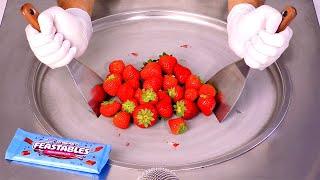 Feastables Meets Strawberries INSANELY Satisfying Ice Cream Rolls ASMR