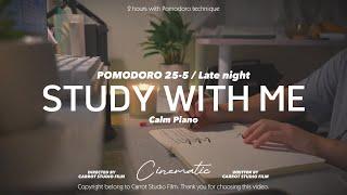 2-HOUR STUDY WITH ME  Late Night  calm piano + Rain Sounds ️  Pomodoro 25-5