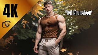 4K Handsome Bodybuilder Boy on a Fall Themed Photoshoot - Ai Men art Lookbook