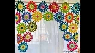 How to crochet colorful flowers curtains tutorial by marifu6a