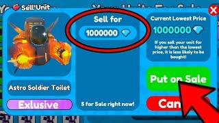 I SOLD ASTRO SOLDIER TOILET FOR *1M* GEMS   Skibidi Toilet Tower Defense