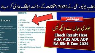 Check 2024 Result of ADA ADS ADC ADP 2024 Exams  Punjab University BA BSc B.Com Result 2024