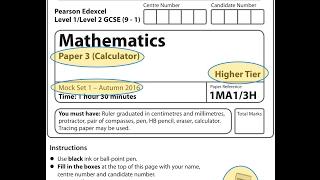 Mock Set 1 9-1 2017 Paper 3 Higher Calculator