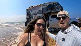 HIGH TIDE ALMOST SWEPT AWAY OUR CAMPER Beach Camping in Port Aransas TX In A 4x4 Truck Camper