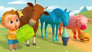 Paint Animals Cow Pig Dog Horse Eating Ice Cream - Funny Zoo Animals Cartoon  Boo Kids Cartoon