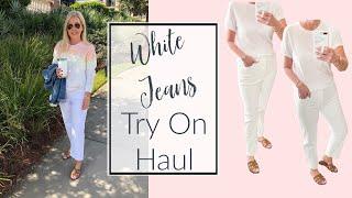 Testing 6 Straight Leg Jean Styles  White Jeans TRY ON Haul   Women Over 40