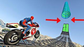 Spiderman en Moto Imposible Mega Rampa-GTA V- hombre araña con motos