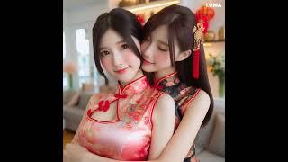 #qipao   #cheongsam  beautiful #asian girls hug animated with #lumaai #aibeauty