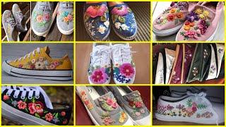 How to embroider shoes by hand  shoe embroidery  latest hand embroidery  diy  renew old shoes