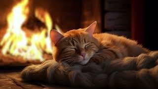 Cozy Purring Cat ASMR  Peaceful Evening Fireplace and Gentle Purr