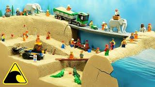 Lego Quarry Bridge VS Tsunami Wave Machine - Sand Dam Breach Experiment - Lego Bridge Disaster