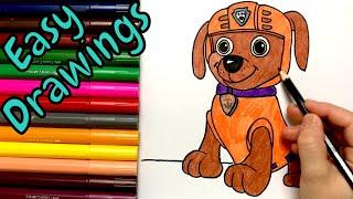 Easy Drawings  How to Draw Zuma from Paw Patrol  Color and Draw Step by Step  Art