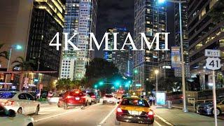 Driving Around Very Colorful Downtown Miami at Night - 4K