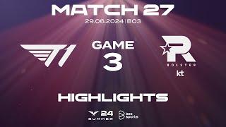 T1 vs KT Highlights Game 3  W3D4  2024 LCK Summer Split