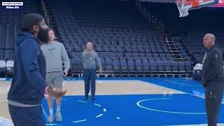 COACH TY LUE TEACHING SOMETHING TO JAMES HARDEN or vice versa ? AFTER MORNING SHOOT AROUND AT OKC