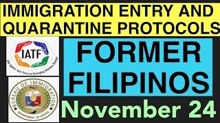 PHILIPPINES TRAVEL UPDATE  IMMIGRATION AND QUARANTINE PROTOCOLS FOR ALL FORMER FILIPINOS