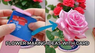 Flower Making Ideas with Card - How to make rose with satin ribbon
