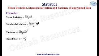 Statistics Mean Deviation Standard deviation and variance of ungrouped data