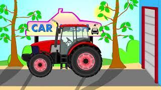  Traktor and Car Wash   Bazylland  - Red Tractor and Colorful Animation For Children