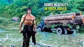 Rambo Truck Logging truck driver skills carry huge wood on super extreme roads Like WAR Movie