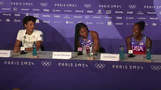 TARA DAVIS-WOODHALL WINS OLYMPIC LONG JUMP GOLD MOORE MEDALS IN LONG AND TRIPLE  PRESS CONFERENCE