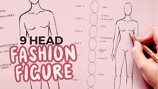 how to draw the fashion figure template or block  9 heads technique for beginners