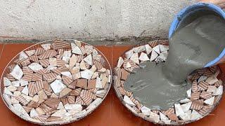 Awesome Idea From Ceramic Tile And Cement . Making Coffee Table And Flower Pots At Home .