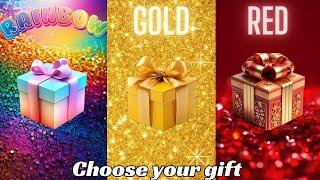 Choose your gift 3 gift box challenge 2 good & 1 bad  Rainbow Gold & Red #giftboxchallenge
