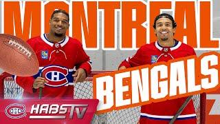 Bengals JaMarr Chase and Chase Brown try playing hockey in Montreal