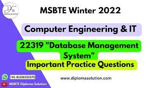 22319 Database Management System Important Questions for MSBTE Exam  CO IT 3 Semester 