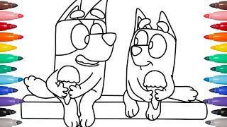 Bluey and Bingo Coloring Pages - Bluey and Bingo Ice Cream at Park