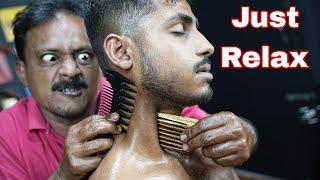 Just Relax  Big Eye Barber Head And Neck Massage ASMR  Neck Crack  Ear Crack  Comb Massage ASMR