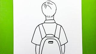 Very Easy Drawing Man With Bag With His Back How To Draw A Man Step By Step Easy Drawings