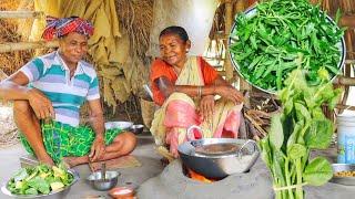 HELENCHA SHAK & PUI SHAK CURRY cooking by our santali tribe grandma for their lunch