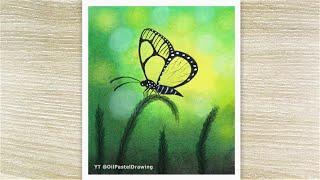 How to draw A Butterfly Scenery with Oil Pastels Oil Pastel drawing for beginners