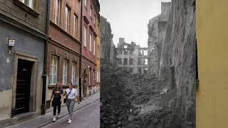 Warsaw Old Town now and after World War II 1944 destruction