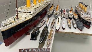 Ultimate Cruise Ships and Battleships Display in the Tub  Lego ship Titanic Britannic Carpathia