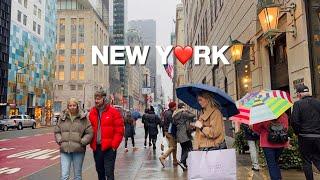 4KNYC Walk️Rainy Day on 5th Ave of Manhattan Jellycat Diner at FAO Schwarz  Jan 2024