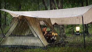 Escaping the Stress  SOLO CAMPING in RAIN  Relaxing Cosy Shelter Rain ASMR 