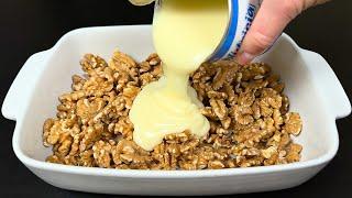 Beat condensed milk with nuts Quick no-bake dessert Royal delicacy